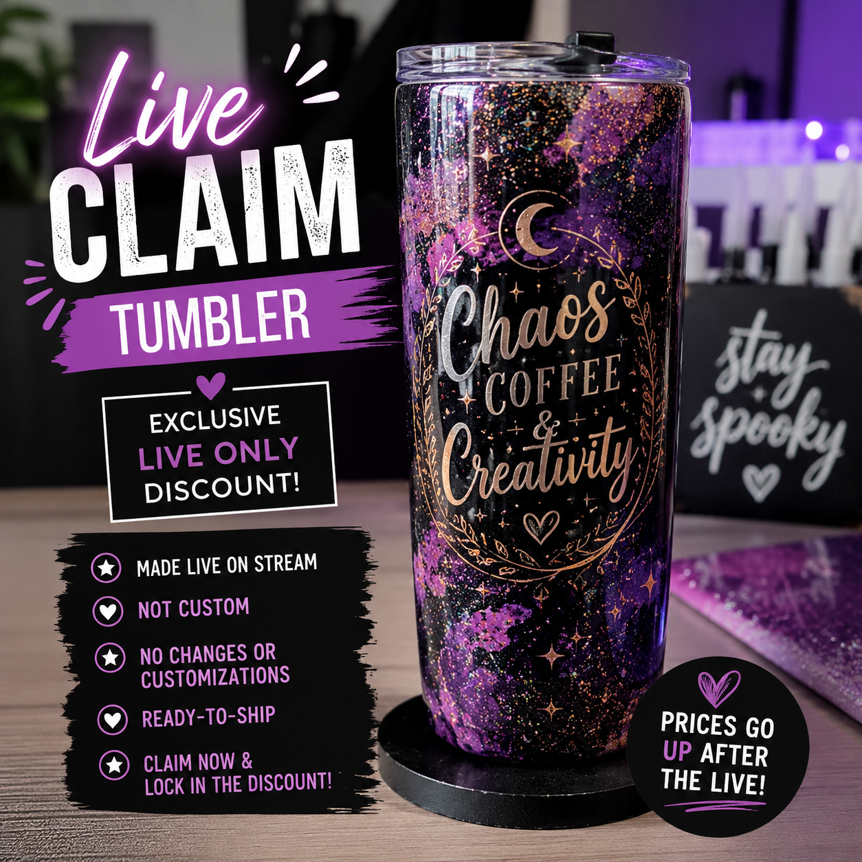 LIVE CLAIM ONLY TUMBLER – Exclusive Livestream Price!