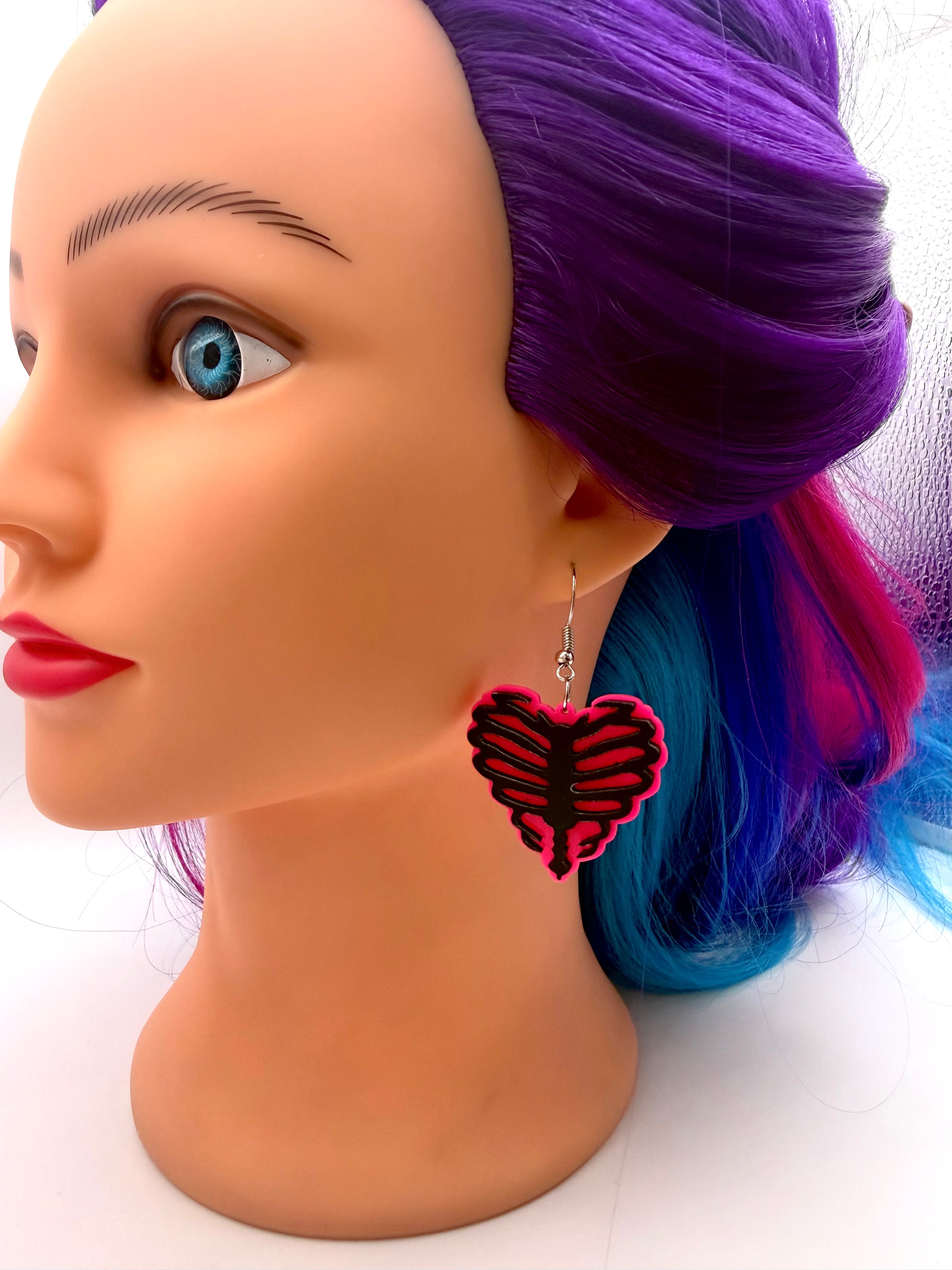 Skeleton Heart Drop Earrings
