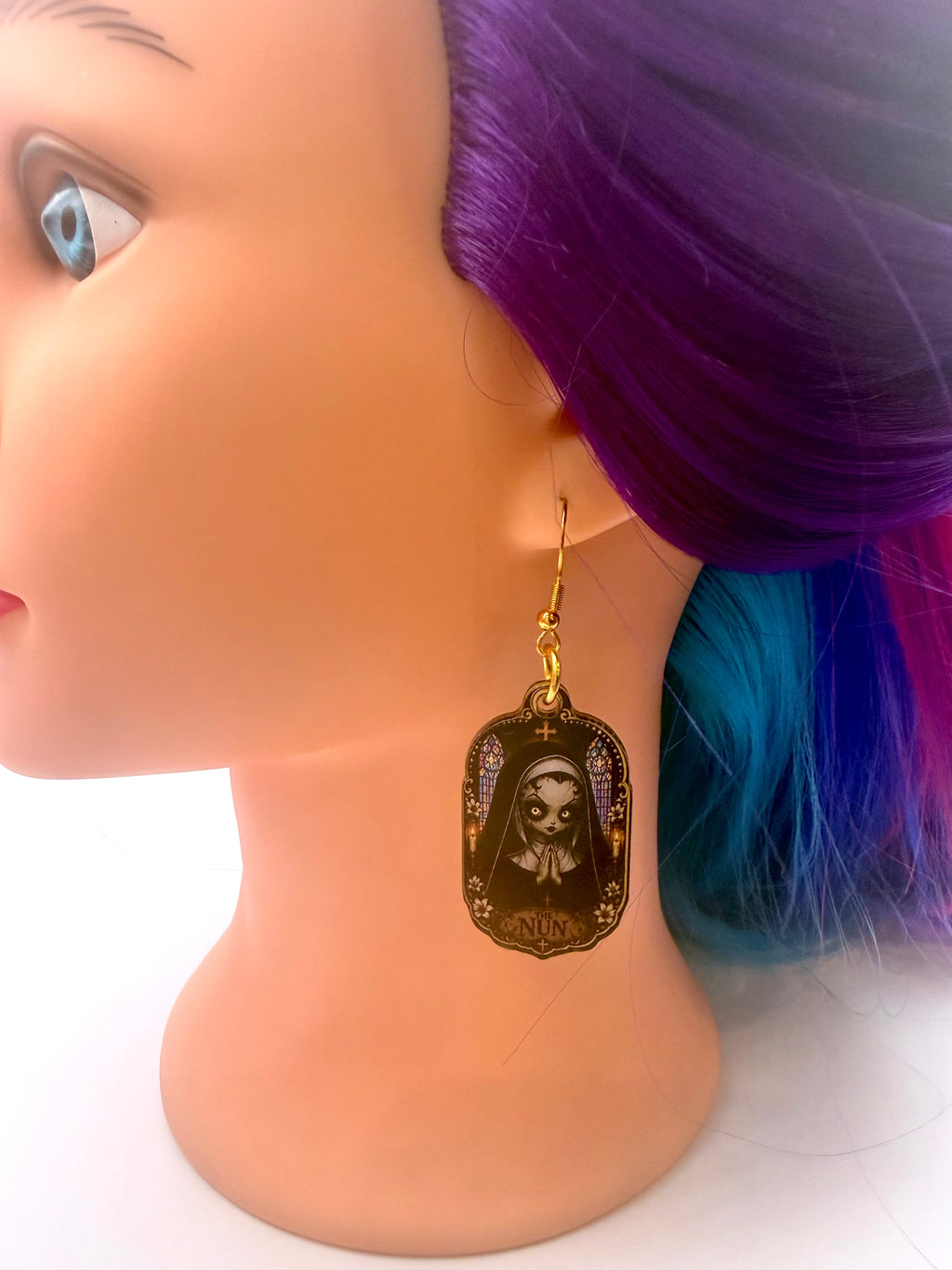 Cursed Nun Stained Glass Acrylic Earrings
