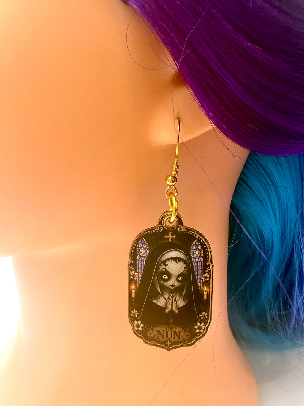 Cursed Nun Stained Glass Acrylic Earrings