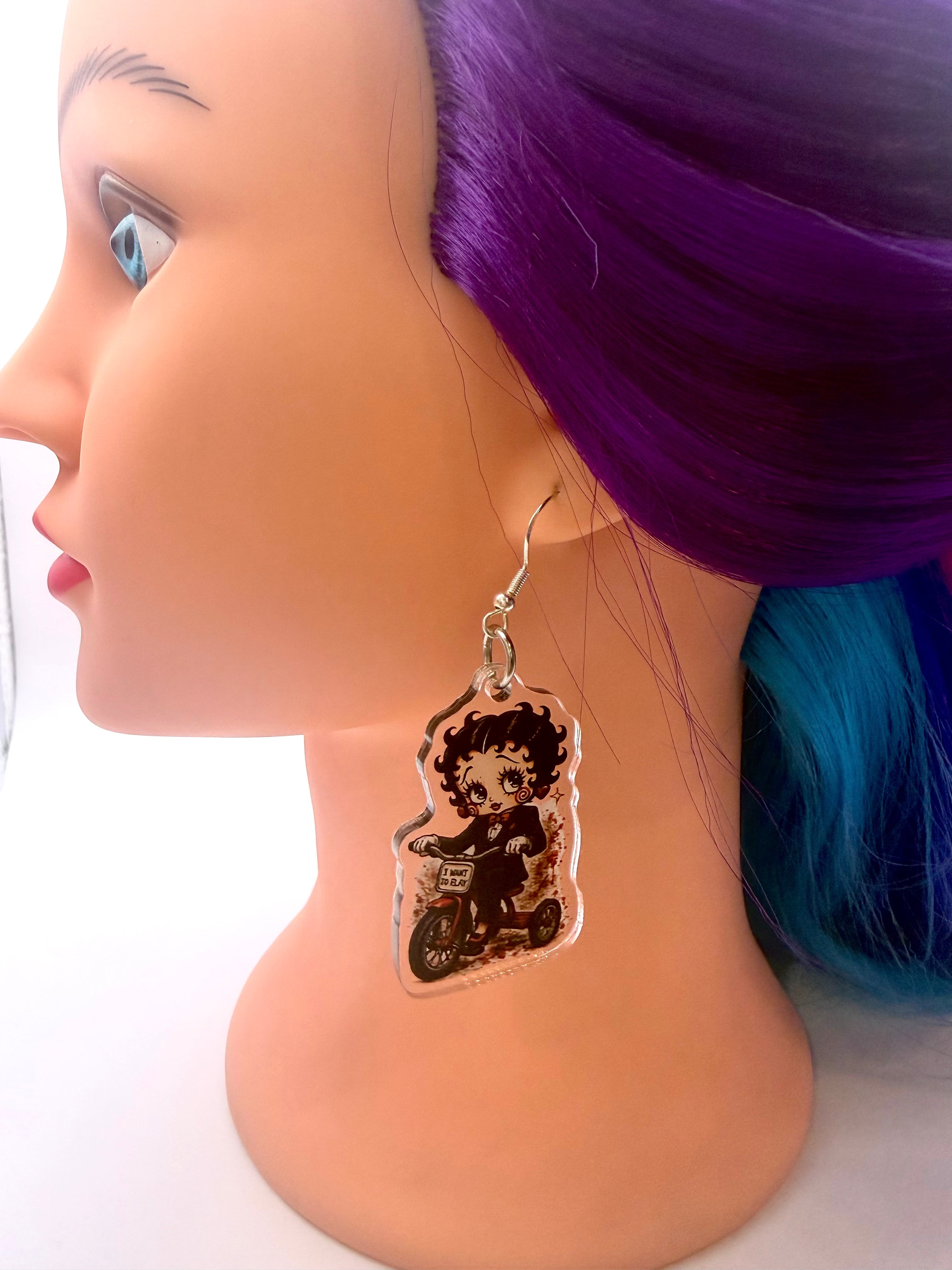 Tricycle Puppet Killer Acrylic Earrings