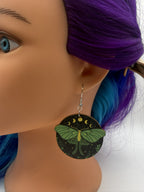 Moon Phase Moth Witchy Wood Earrings