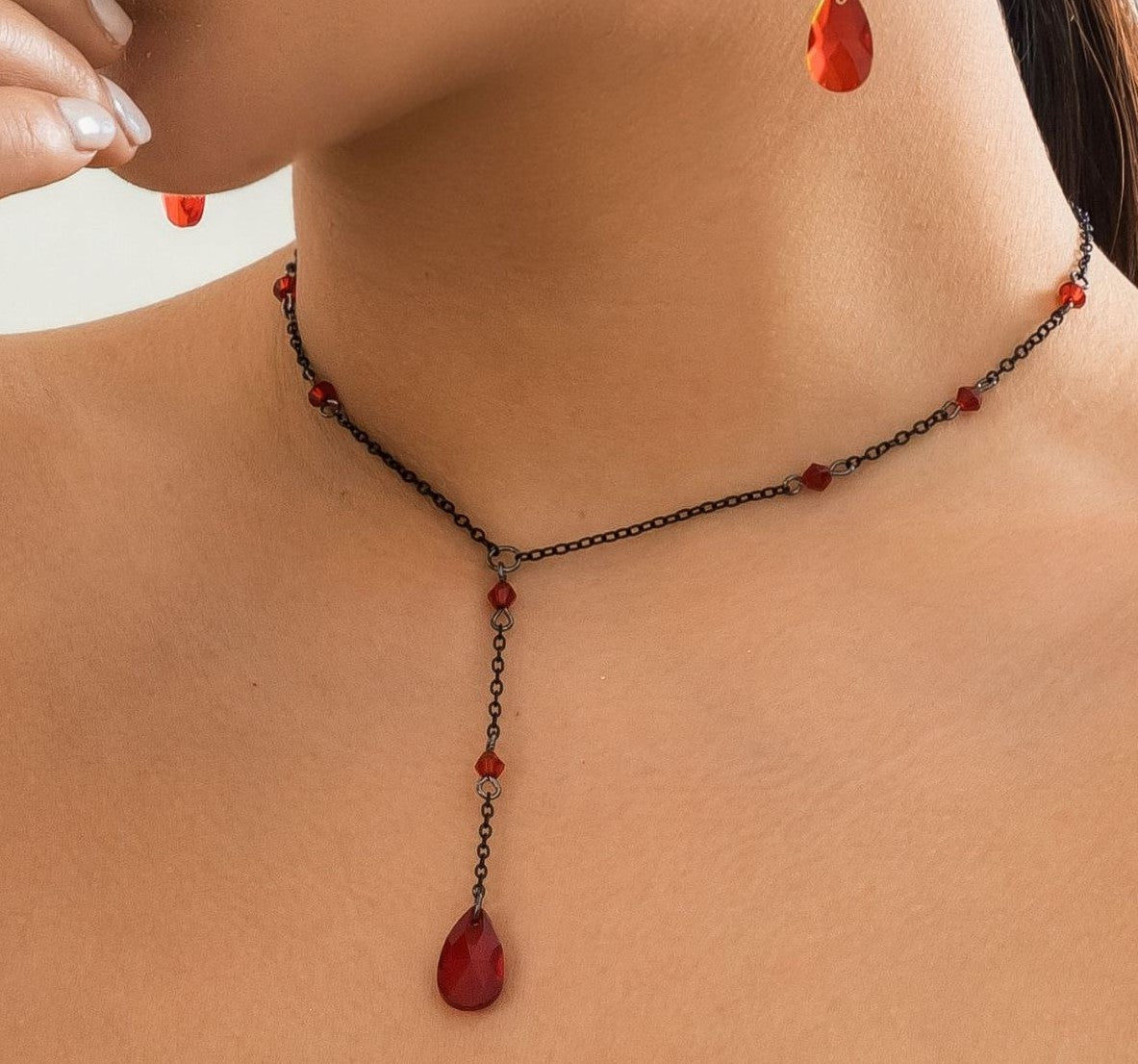 Vampire Kiss Blood Drop Necklace - Red or Black