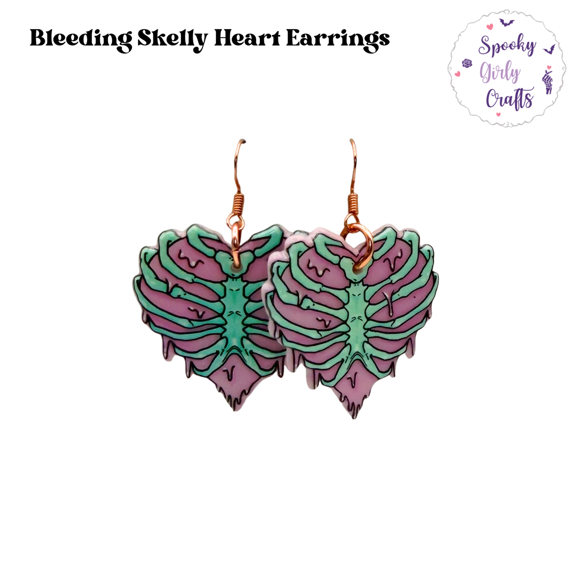 Bleeding Skelly Heart Acrylic Earrings