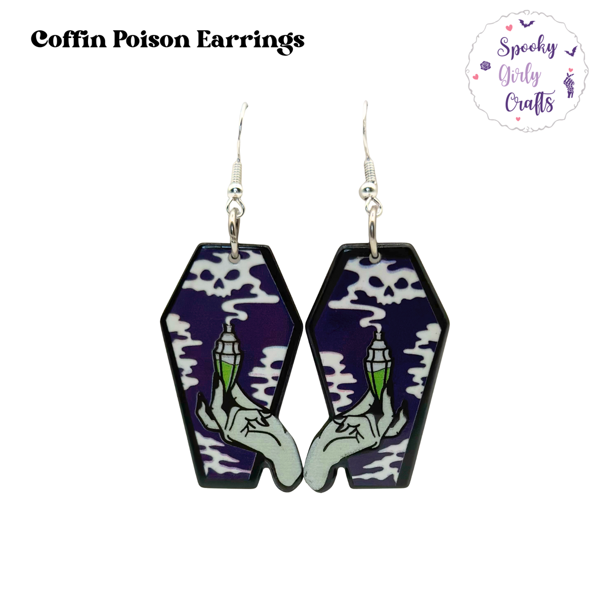 Coffin Poison Acrylic Earrings