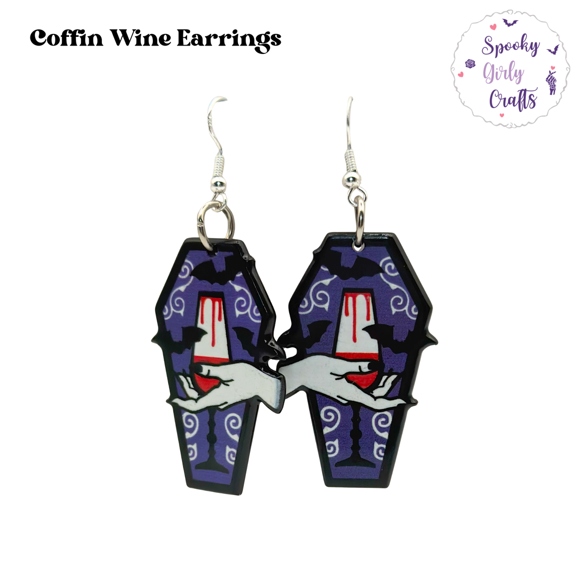Coffin Wine Acrylic Earrings
