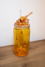 Vaso para goteo de miel de 16oz + Tapa con brillo de miel