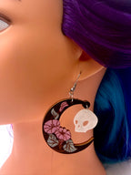 Crescent Moon Skull Drop Earrings