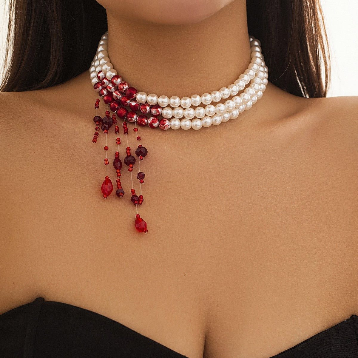 Vampire Bite Blood Drip Faux Pearl Choker