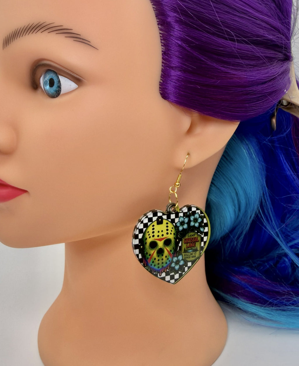 Retro Camp Slasher Heart Acrylic Earrings