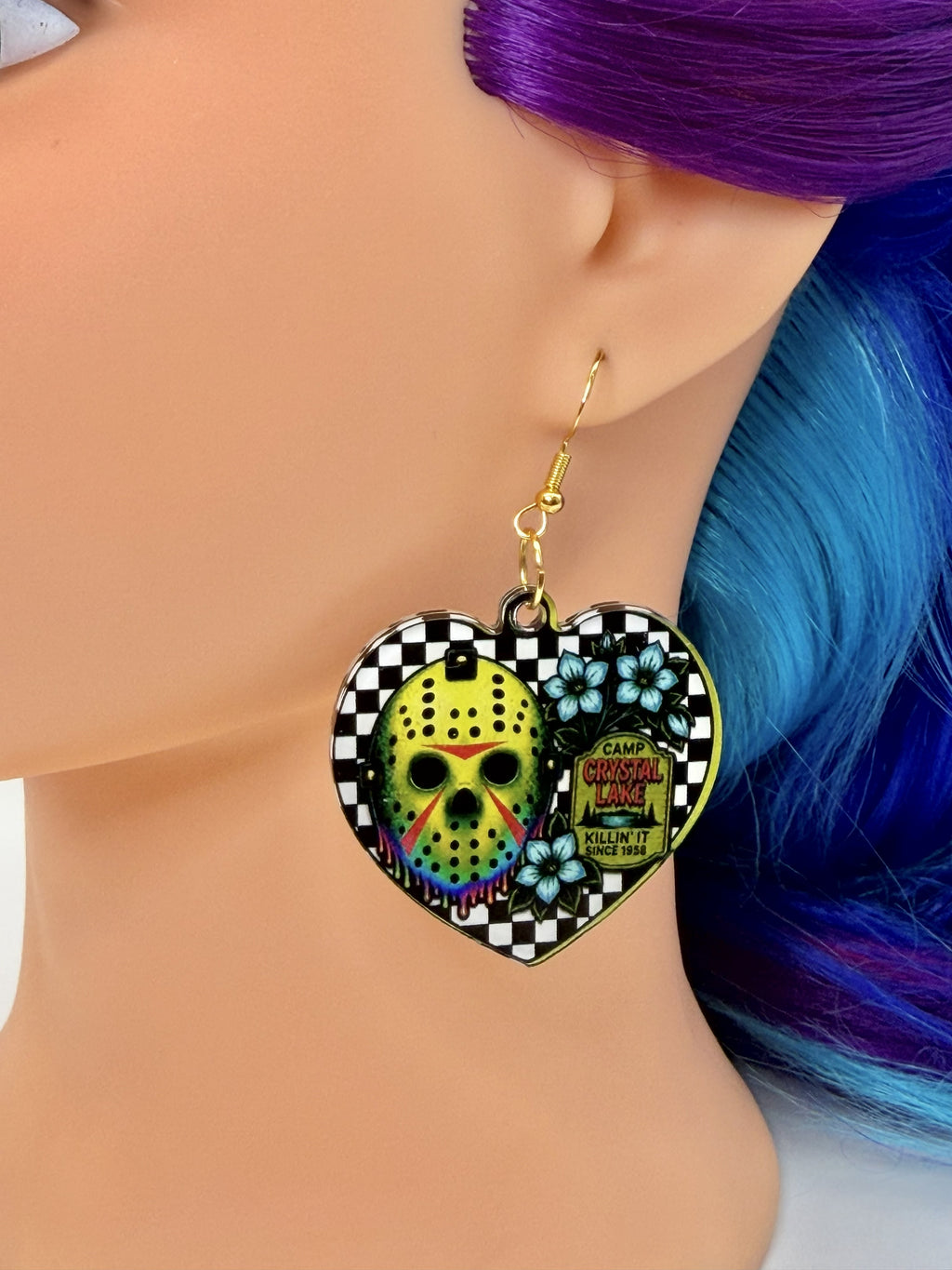 Retro Camp Slasher Heart Acrylic Earrings