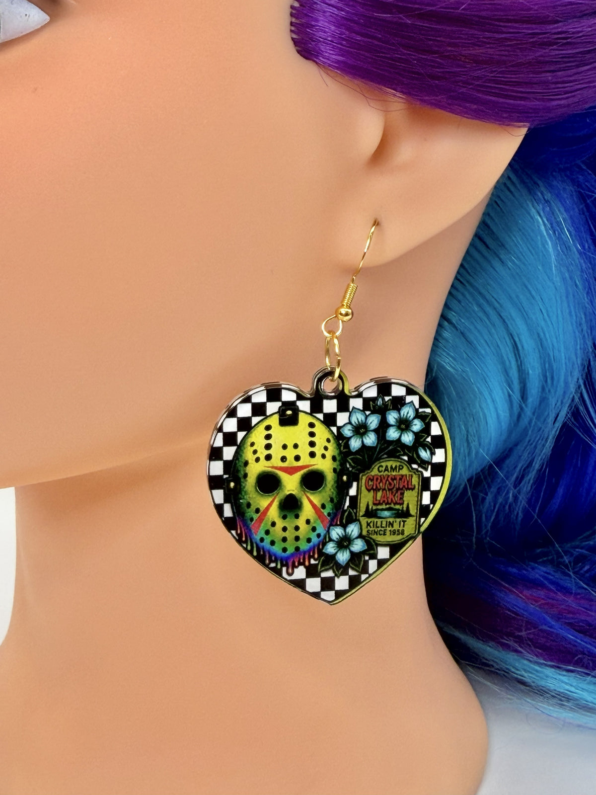 Retro Camp Slasher Heart Acrylic Earrings