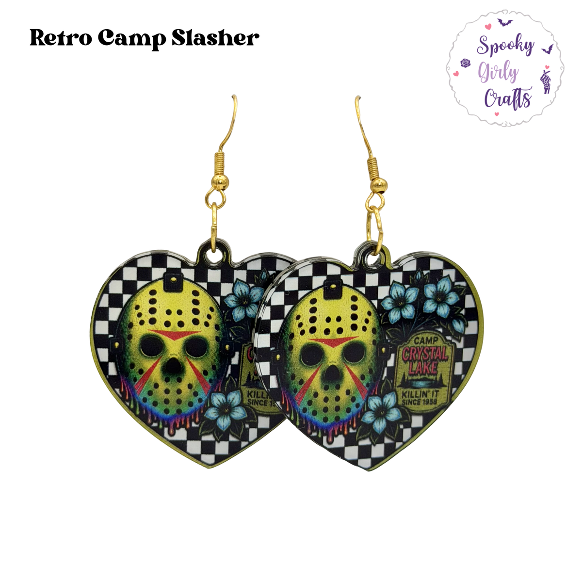 Retro Camp Slasher Heart Acrylic Earrings