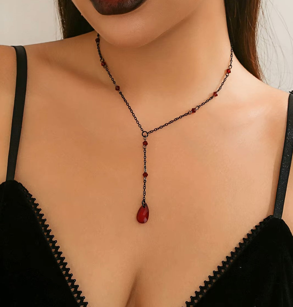 Vampire Kiss Blood Drop Necklace - Red or Black