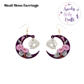 Crescent Moon Skull Drop Earrings