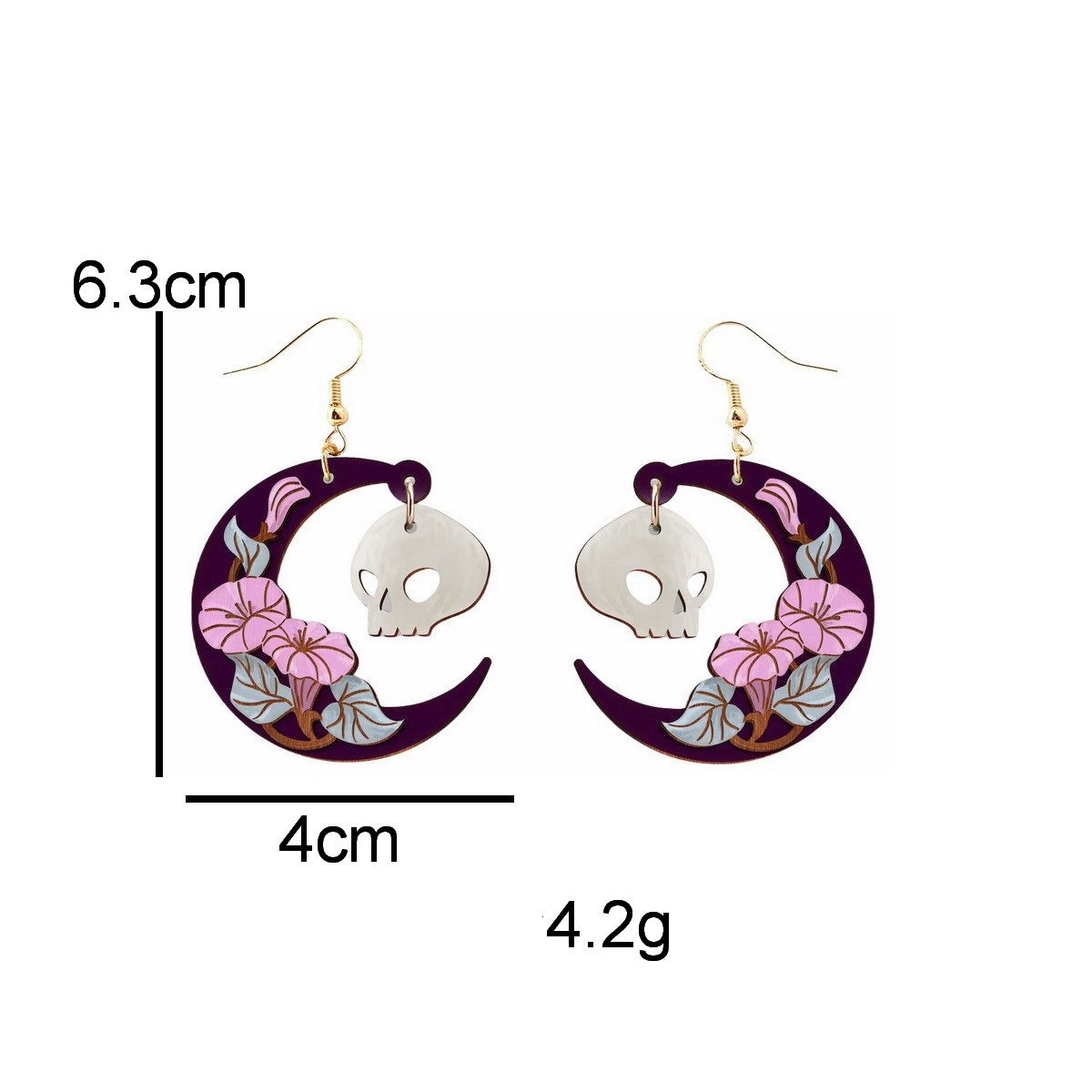 Crescent Moon Skull Drop Earrings